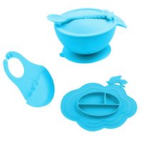 Prix usine ensemble de vaisselle écologique incassable enfants Silicone bavoir cuillère bol 0-12 mois bébé fournitures vert sain
