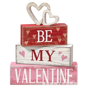 Décoration en blocs de bois pour la Saint-Valentin, panneau 'Be My Valentine' à empiler, accessoires de photographie d'intérieur, ornement artisanal rectangulaire en bois - Product Image 5