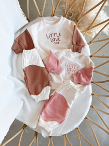 Vente en gros de vêtements pour enfants avec broderie personnalisée Sweat-shirt en éponge française à blocs de couleurs et <span class=keywords><strong>survêtement</strong></span> de jogging - Product Image 2