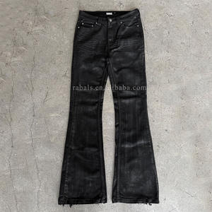 الشركة المصنعة مخصص ارتفاع منخفض أسود نحيف نحيل صالح Bootcut الأسود أسفل الجرس المتعثرة خمر الشمع اندلعت بنطلون الجينز الرجال - Product Image 1