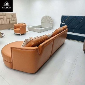<span class=keywords><strong>Canapé</strong></span> d'angle moderne en cuir orange <span class=keywords><strong>3</strong></span> <span class=keywords><strong>places</strong></span> avec chaise longue et coussins pour salon, maison, hôtel - Product Image 4