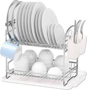 Kitchen Sink Dish Rack Drainer 2 Tier Kitchen Storage Rack Multipurpose Metal Tableware Dish Drying Rack