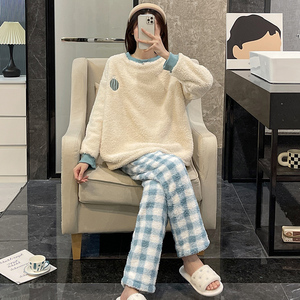 Pigiama Casual autunno inverno da <span class=keywords><strong>donna</strong></span> a maniche lunghe in cotone poliestere <span class=keywords><strong>Homewear</strong></span> Suit con stampa termica abbottonata disponibile taglie forti - Product Image 2