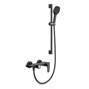 Modernes Mattschwarzes Thermostatisches Duschsystem Wandmontiert Hotel-Badezimmer Warm-Kalt Wasserfall Handbrause Gleitstange Legierung - Product Image 1