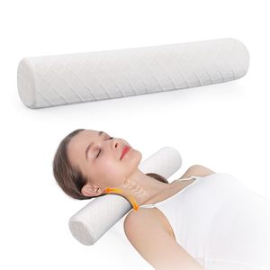 Almohada cilíndrica de espuma viscoelástica de firmeza media para soporte de columna cervical, ideal para dormir boca arriba. - Product Image 1