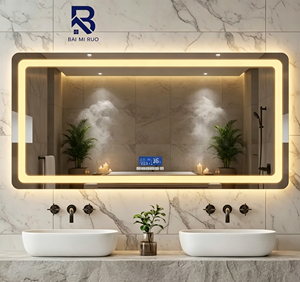 Miroir de salle de bain intelligent Bluetooth à LED sans cadre, rectangulaire, rétroéclairé, anti-buée, 3 couleurs, à intensité variable, pour projets hôteliers - Product Image 2