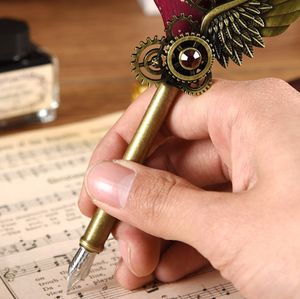 Stylo à Aile Mécanique en Métal <span class=keywords><strong>Plume</strong></span> <span class=keywords><strong>d</strong></span>'<span class=keywords><strong>Oie</strong></span> Cadeau Set <span class=keywords><strong>Plume</strong></span> et Encre <span class=keywords><strong>Calligraphie</strong></span> Graduation Cadeau Feu Laque Timbres - Product Image 5