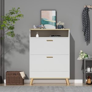 Free Standing <b>Shoe</b> Organizer With 2 Flip Drawers for Entryway, Narrow 3 Tier Entryway Hidden <b>Rack</b> Doors KEYA-P4 Free Standing Sh - Product Image 2