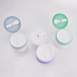 Pot cosmétique <span class=keywords><strong>vide</strong></span> en plastique PP blanc de 100g 150g pour gommage corporel, masque facial, soin de la peau, crème pour les yeux avec couvercle à clapet et cuillère - Product Image 3