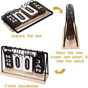 Calendrier de bureau en bois EWANG, calendrier de bureau vintage à feuilles mobiles, pour la décoration de la maison et du bureau, pliable et réutilisable - Product Image 4