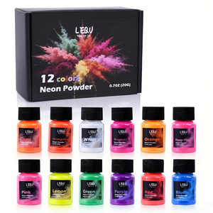 ชุดผงนีออน LEQU Happy And Fun 12 สี 20 กรัม สีเรืองแสงสำหรับงาน DIY งานฝีมือ ตกแต่งเล็บ ขายส่ง - Product Image 2