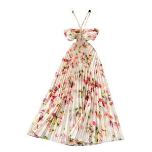 Summer <b>Roman</b> Halter Pleated Midi <b>Dress</b> for Women Empire Printed Hollow Out Lace Draped Woven Party <b>Dress</b> - Product Image 5