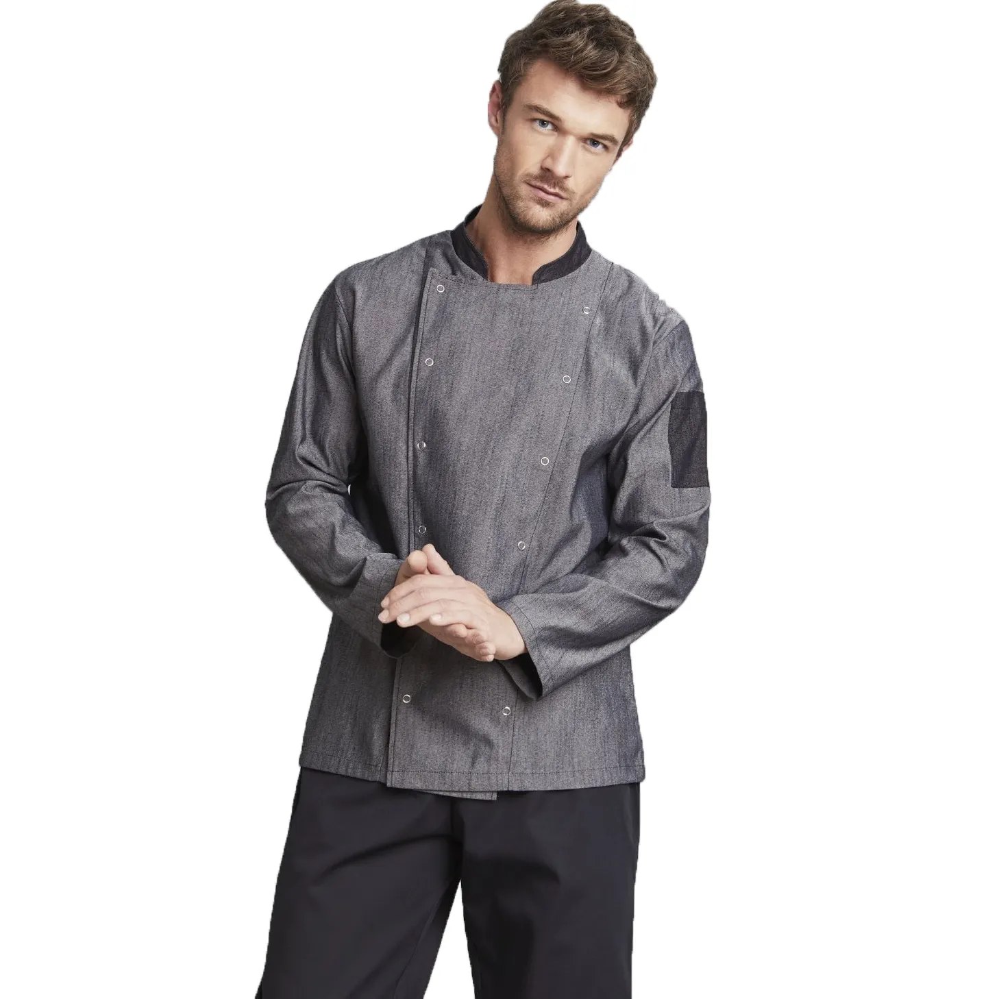 Produce high quality chef uniform stand collar double breasted unisex long sleeve chef coat jacket