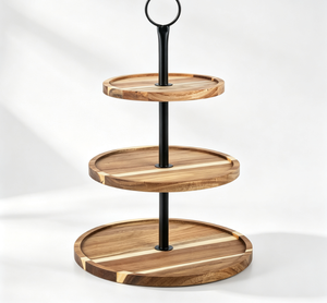 Espositore per Cupcake a 3 Livelli in Legno di Acacia, Vassoio Rustico in Legno <span class=keywords><strong>con</strong></span> Manico in Metallo Nero, Supporto per Dessert per Feste e Matrimoni - Product Image 1