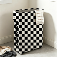 Keranjang Cuci Pakaian Motif Kotak-Kotak Hitam Putih Grosir/Kustom dengan Roda, Tempat Penyimpanan Pakaian Kotor untuk Kamar Mandi