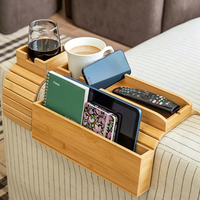 Plateau de rangement pour accoudoir de canapé en bambou - Organisateur flexible en bois avec porte-gobelet et fente pour tablette, pour salon, logo personnalisé, vente en gros