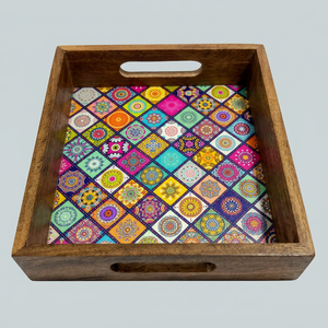Bandeja de Servir Multifuncional de Madera Estilo Art Deco, Bandeja Decorativa Colorida para Mesa de Centro, Decoración Étnica Hecha a Mano, Regalo Único para el Hogar - Product Image 1