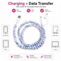 Câble de charge rapide USB multifonction 3-en-1 tendance avec perles confettis et motif moucheté, type C, cadeau artistique pour smartphones