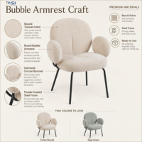 Fauteuil Boucle rembourré, dossier ovale, accoudoirs ronds, pieds en métal noir, ergonomique pour salon, bureau à domicile