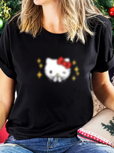 <span class=keywords><strong>T</strong></span>-<span class=keywords><strong>shirt</strong></span> blanc en polyester personnalisable pour femme, col rond, respirant, coupe ajustée, avec logo de chat de dessin animé, vente en gros - Product Image 2