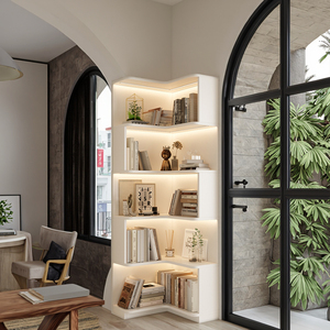 Modern <strong>Cream</strong> Corner <strong>Bookcase</strong> for Children's Bedroom Living Room Small Floor-Standing Bookshelf Wall Storage Cabinet for - Product Image 5