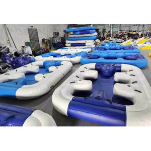 Matelas d'eau gonflable blanc et bleu d'île flottante de bâche de PVC durable de 0.9mm avec le siège et la boisson tient pour l'adulte - Product Image 2