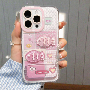 Funda de Teléfono de TPU y PC con Diseño de Corazón Brillante y Patrón de Pez Adorable para iPhone, a Prueba de Golpes, Tema de Amor de Dibujos Animados - Product Image 3