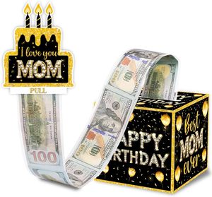 Cajas de <span class=keywords><strong>Regalo</strong></span> para Dinero de <span class=keywords><strong>Cumpleaños</strong></span> para Mamá, Caja Negra y Dorada para Extraer Dinero en Efectivo - Product Image 1