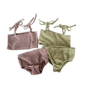 Comodo Completo Estivo in Cotone a 2 Pezzi Senza Maniche per Bambina, Abbigliamento per Neonati 4T, Canotta a Costine <span class=keywords><strong>con</strong></span> Arricciatura, Tinta Unita Casual - Product Image 1