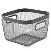 Panier de rangement carré en métal grillagé avec poignées latérales doubles pour la maison et le bureau