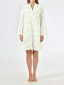 Robe décontractée en coton tricoté beige, coupe ample, col en V, manches évasées, brodée, lavable, collection Printemps/Été/Automne 2026 - Product Image 3