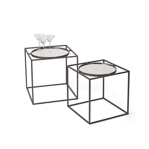 Nordic Black Iron <strong>square</strong> <strong>Side</strong> <strong>Table</strong> with Mirrored Tray on Top Furniture Supplier in Ningbo - Product Image 2