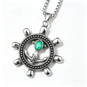 Collar con colgante de ancla de rueda de barco de doble cara yunnique, plata tibetana con incrustaciones de turquesa, regalo de joyería de estilo vintage unisex - Product Image 1