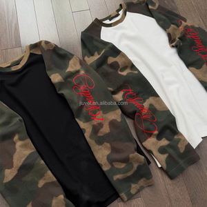 <span class=keywords><strong>OEM</strong></span> 设计师刺绣迷彩华夫格针织保暖拼接剪裁缝制迷彩长袖 T 恤街头服饰男式 T 恤 - Product Image 2