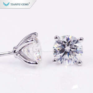 Tianyu ต่างหูเพชรสำหรับผู้หญิง,ต่างหูเม็ดเดี่ยวอัญมณี4แฉก14K ทองคำขาว1ct Moissanite - Product Image 6