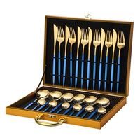 Nouveau Meilleure Vente en Acier Inoxydable Couteau Fourchette Cuillère Ensemble 24pcs Or Couverts De Luxe Couverts Ensemble Avec Boîte Cadeau