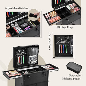 איפור מקצועי תיק שיער טרולי קיבולת גדולה מתגלגל קוסמטי מארגן עבור תסרוקות ואמנים - Product Image 5