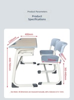 Ensemble de bureau et chaise double pour étudiant, table d'étude pour salle de classe, hauteur réglable, ergonomique, plateau en MDF durable, acier, bureau à domicile, chambre