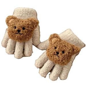 Gants d'hiver pour enfants, mignons, en peluche, motif ours, chauds, rembourrés, cinq doigts, anti-froid, pour garçons, ski et cyclisme - Product Image 1