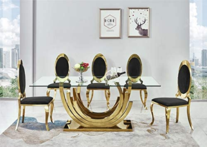 Set <span class=keywords><strong>Tavolo</strong></span> da Pranzo e Sedie <span class=keywords><strong>in</strong></span> <span class=keywords><strong>Vetro</strong></span> Temperato per <span class=keywords><strong>Cucina</strong></span> Stile Moderno di Lusso Rettangolare <span class=keywords><strong>in</strong></span> Acciaio Inox per Ristorante e Banchetti di Nozze - Product Image 6