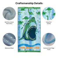 Serviette de plage pour enfants avec sac à cordon, cadeau de l'Aïd, imprimé requin et dinosaure personnalisé, ensemble d'extérieur pour enfants musulmans
