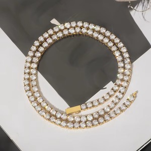 Hiphop Collier à chaîne de tennis en zircon cubique glacé Collier à chaîne de tennis en acier inoxydable plaqué or 18 carats avec diamant Chaîne - Product Image 2