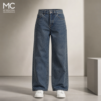 Jeans Hip Hop Oversize Streetwear avec poche arrière brodée, style rétro, délavé, coupe ample, jambe large, vintage, en denim pour hommes