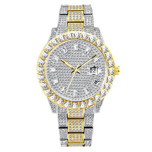 Montre de luxe en quartz avec date, or, style hip-hop, entièrement sertie de diamants, pour homme - Product Image 3