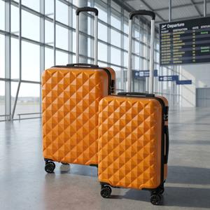 Modern Galileo Set 2 Orange Diamond Lined <b>Lightweight</b> 4-Wheel 360 Swivel Wheels Combination Closure Waterproof Outdoor Airport - Product Image 2