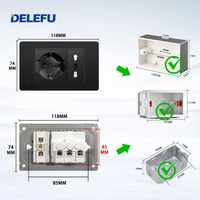 DELEFU - Interruptor de Pared Modular Negro DIY con Panel de Vidrio, Tomacorriente Schuko con 2 Salidas, 2 Puertos USB-C, Módulo de Interruptor de TV RJ45
