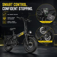 Vélo électrique pliable à pneus larges GT30 48V 15Ah pour adultes, 20 pouces, 45 km/h, haute vitesse, tout-terrain, déverrouillage NFC, double suspension, 500W