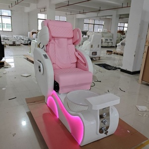 Fauteuil de pédicure rose avec siège inclinable, système de jets sans tuyau, lumière LED, fonction massage, pour usage en salon de manucure - Product Image 2
