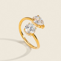 Bagues pour femmes J&S Classic en acier inoxydable plaqué or 18 carats, minimalistes, ajustables, ouvertes, avec zircon, pour mariage ou cadeau