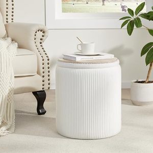 Ensemble de rangement pouf blanc moderne 2 petits tabourets en velours pour chambre à coucher salon <span class=keywords><strong>table</strong></span> <span class=keywords><strong>basse</strong></span> <span class=keywords><strong>tabouret</strong></span> de courtoisie en plastique et en bois - Product Image 2